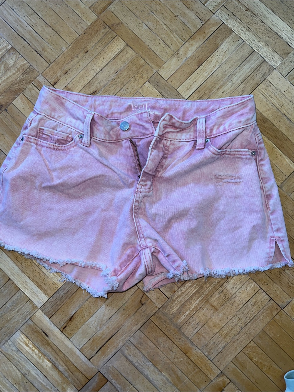 Time and Tru Pink Frayed Denim Cutoff Shorts